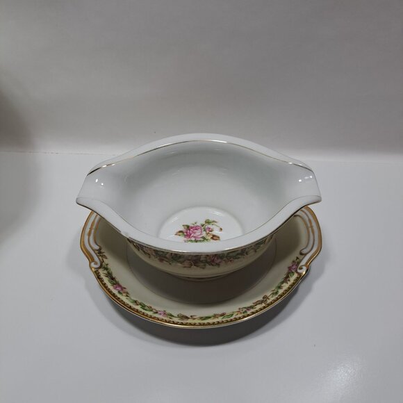 Noritake Gravy Boat & Attached Underplate Occupied Japan Floral Design Vintage - Picture 6 of 10